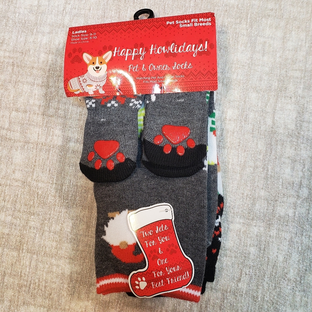 NWT Matching Pet and Owner Holiday Socks (Fits Women's Shoe Sizes 5-10)